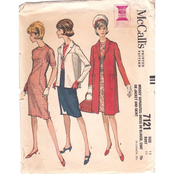 Vintage Sewing PATTERN McCalls 7121, Misses 1963 Separates, Dress or Blouse Coat - Picture 1 of 2